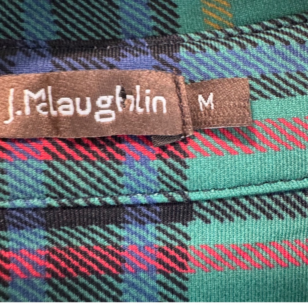 J.McLaughlin Womens Green Plaid Button Down‎ Shirt Stretch Nylon Spandex Medium - Picture 3 of 9